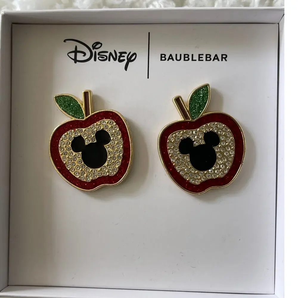 Disney Baublebar Mickey Mouse Apple Stud Rhinestone Sparkling Earrings NEW